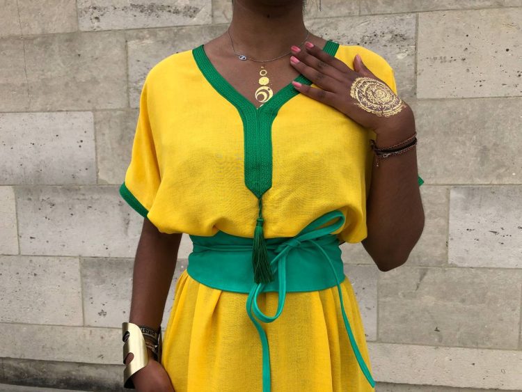 DJELLABA Gandoura Moderne Jaune verte – Image 3