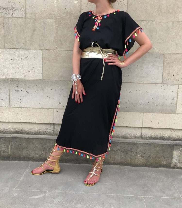 DJELLABA Gandoura Pompon Noire IBIZA