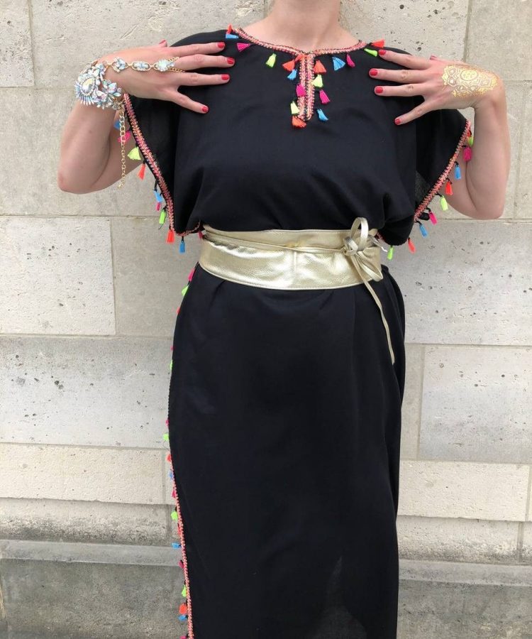 DJELLABA Gandoura Pompon Noire IBIZA – Image 3
