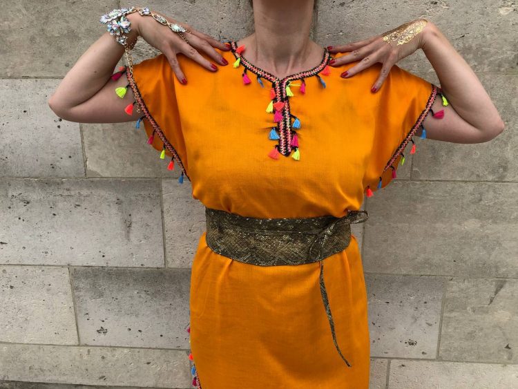 DJELLABA Gandoura Pompon Orange IBIZA – Image 2