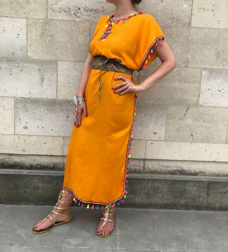 DJELLABA Gandoura Pompon Orange IBIZA