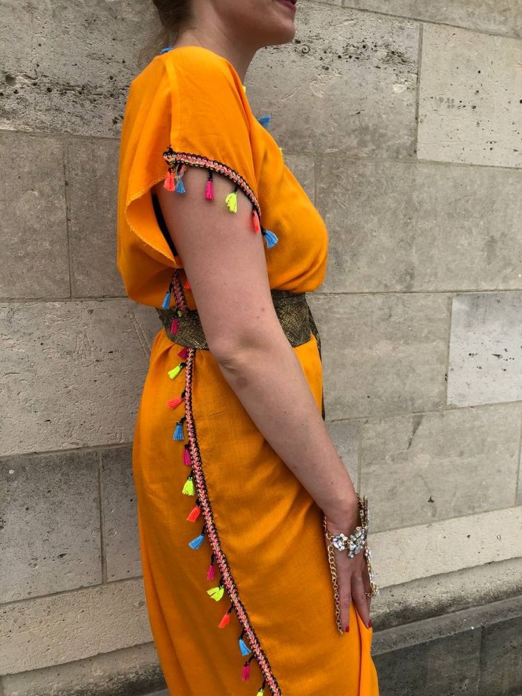DJELLABA Gandoura Pompon Orange IBIZA – Image 3