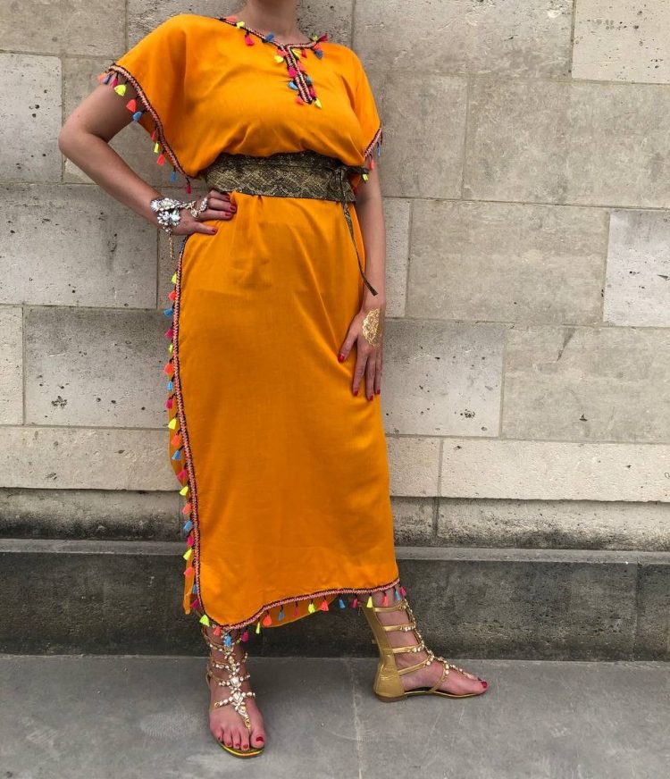 DJELLABA Gandoura Pompon Orange IBIZA – Image 4