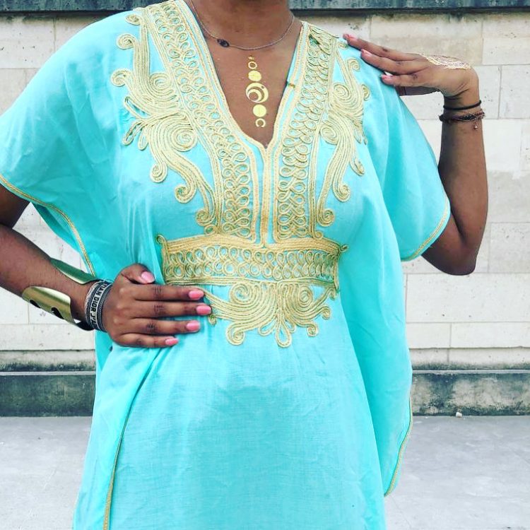 DJELLABA Gandoura Brodée Turquoise Or TUNISIENNE – Image 2