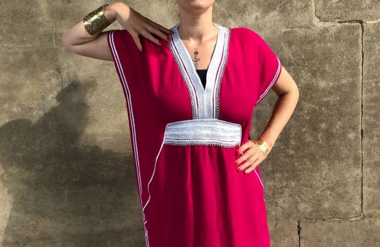 DJELLABA Gandoura Plastron Rose Fushia Argent MARRAKECH – Image 3
