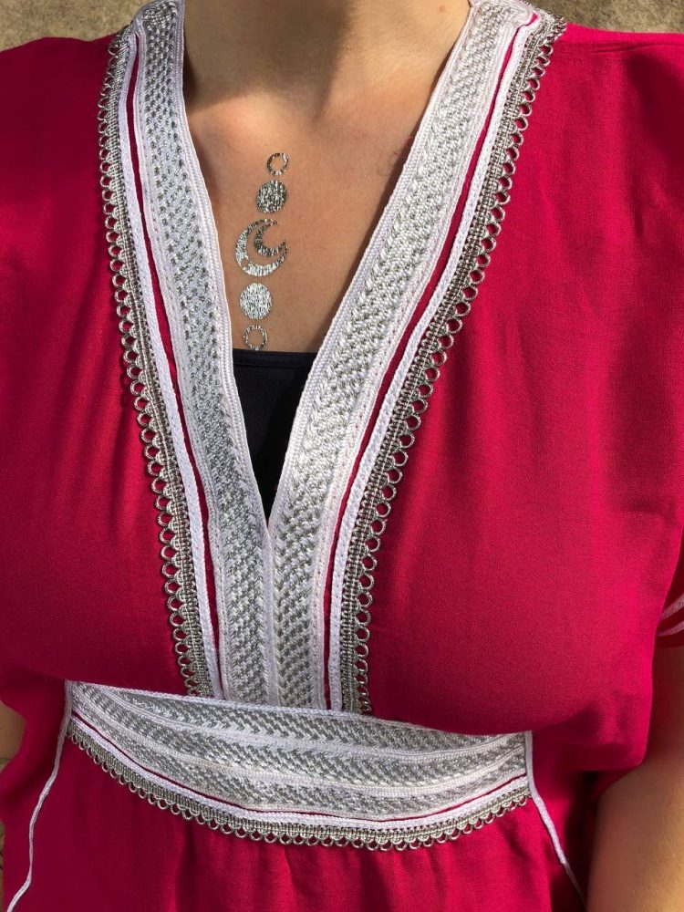 DJELLABA Gandoura Plastron Rose Fushia Argent MARRAKECH – Image 4