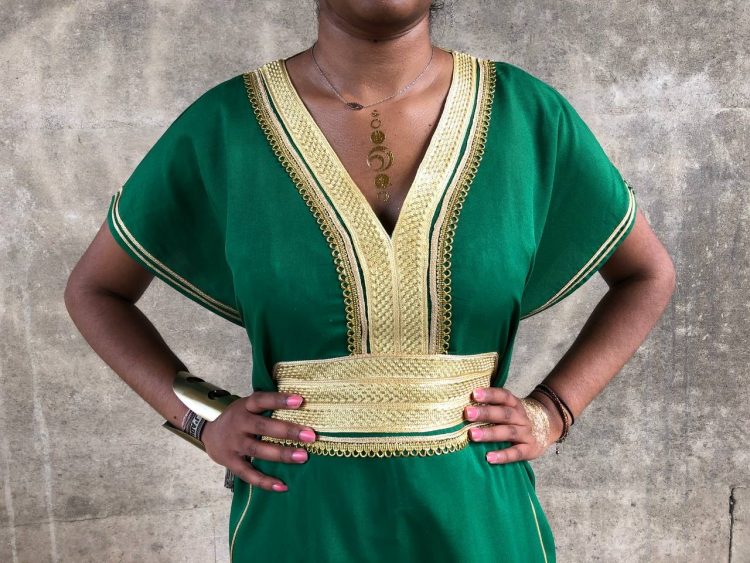 DJELLABA Gandoura Plastron Vert or MARRAKECH – Image 3