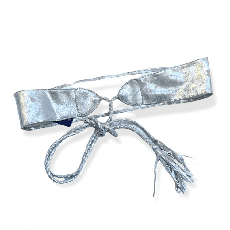 Ceinture large à nouer Argenté lanières tressées – Image 2