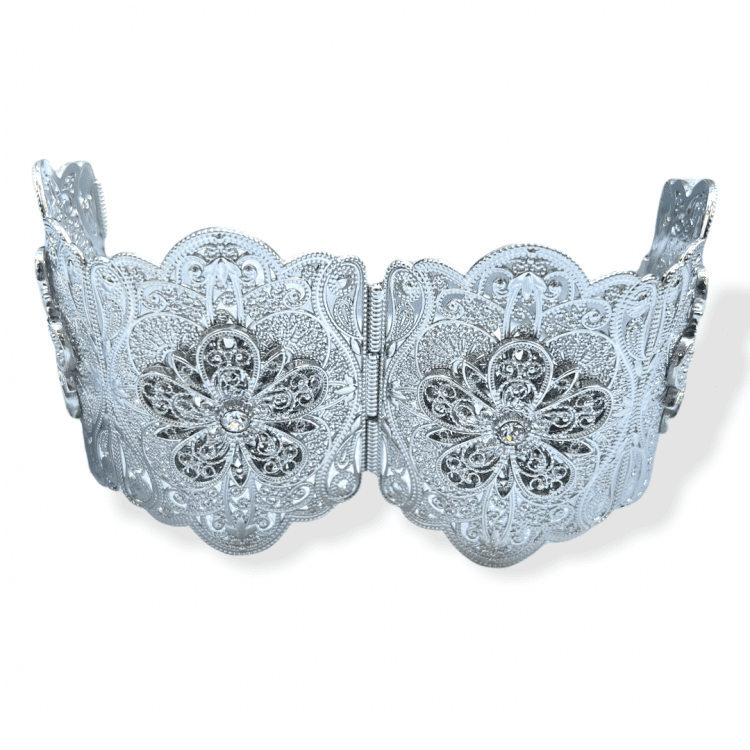 Bracelet Manchette large Bollywood Argent à fleur – Image 2