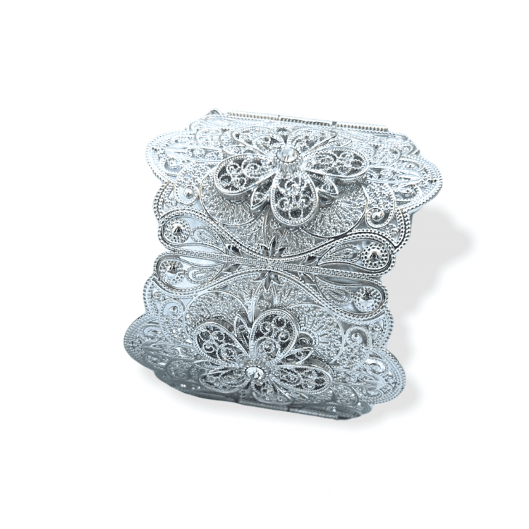 Bracelet Manchette large Bollywood Argent à fleur – Image 3