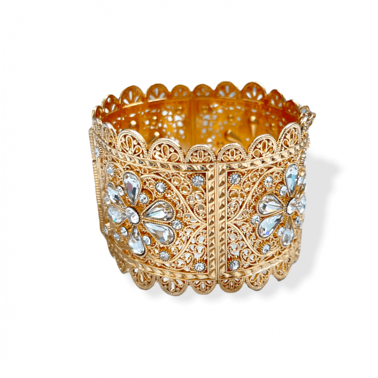 Bracelet Manchette large Bollywood Doré à strass rond
