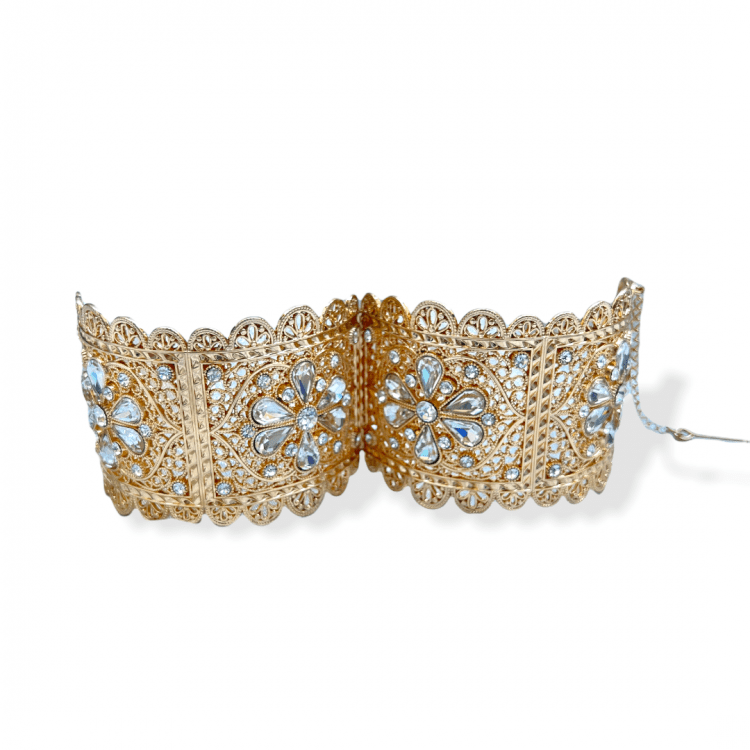 Bracelet Manchette large Bollywood Doré à strass rond – Image 3