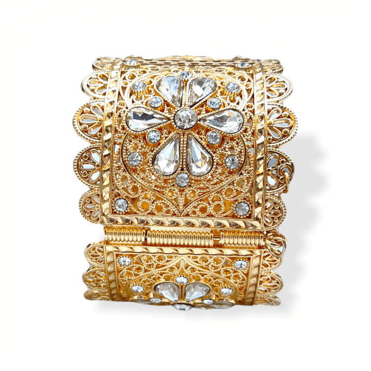 Bracelet Manchette large Bollywood Doré à strass rond – Image 2