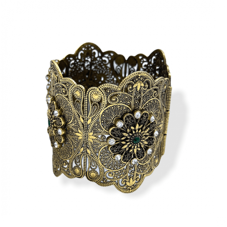 Bracelet Manchette large Bollywood bronze vert