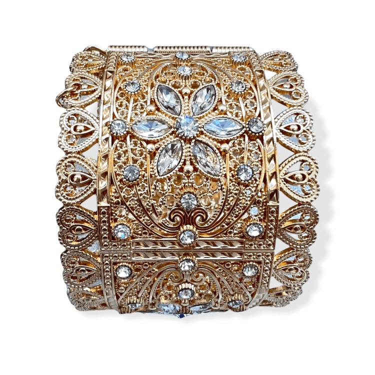 Bracelet Manchette large Bollywood Doré à strass cœur – Image 3