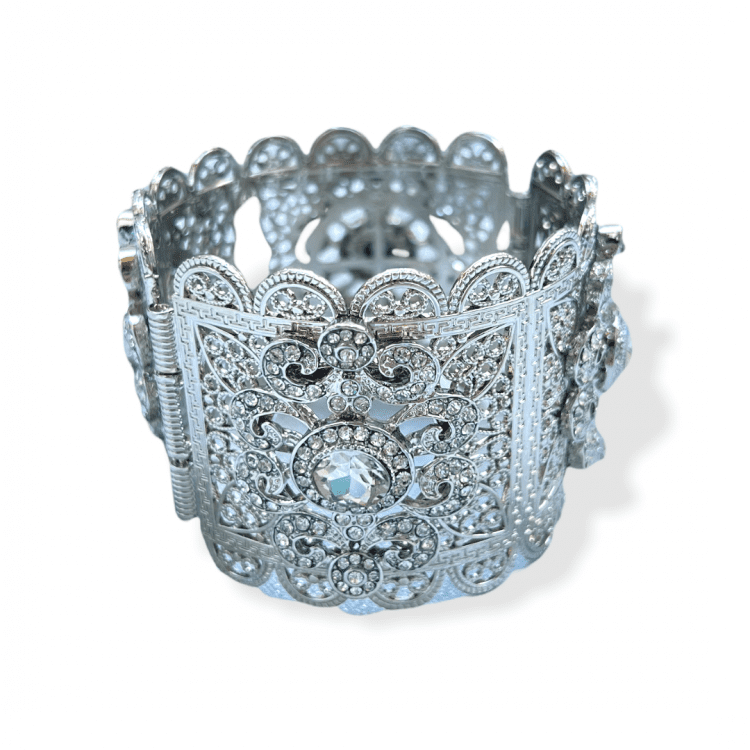 Bracelet Manchette large Bollywood Argent à strass rond