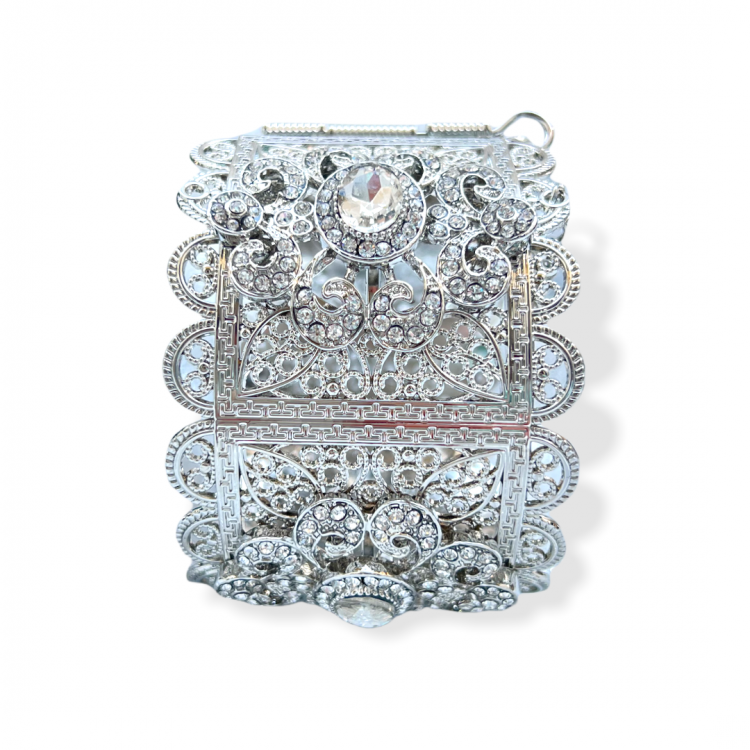 Bracelet Manchette large Bollywood Argent à strass rond – Image 3