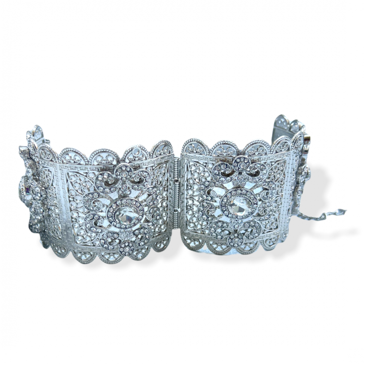 Bracelet Manchette large Bollywood Argent à strass rond – Image 2