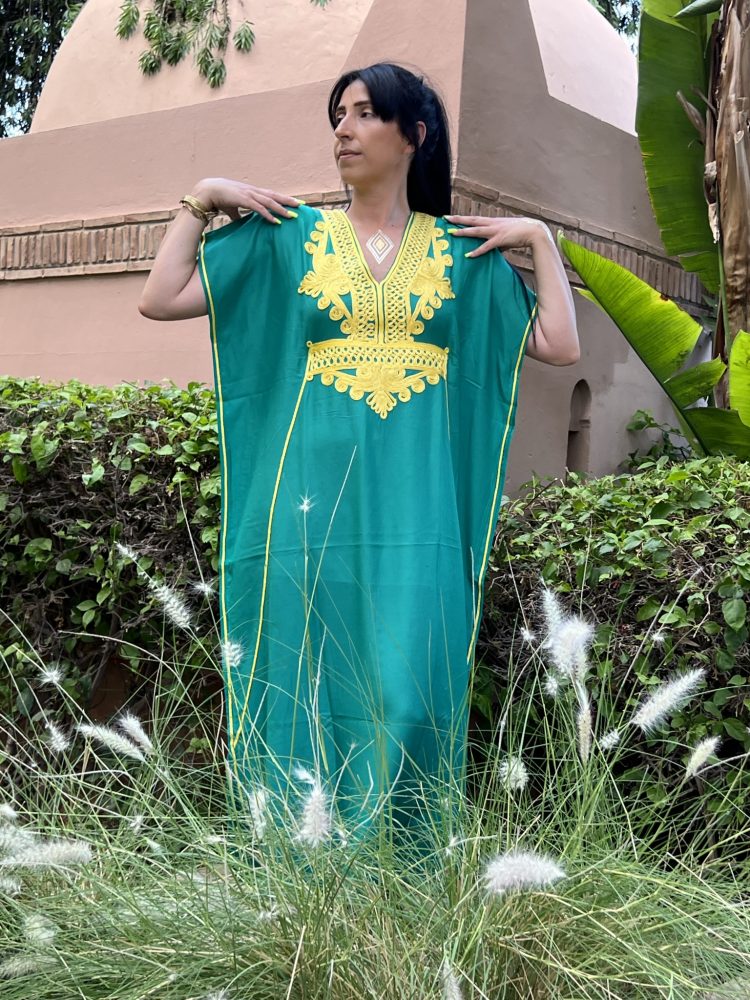 DJELLABA Gandoura Brodée Jaune Vert Brésil – Image 3