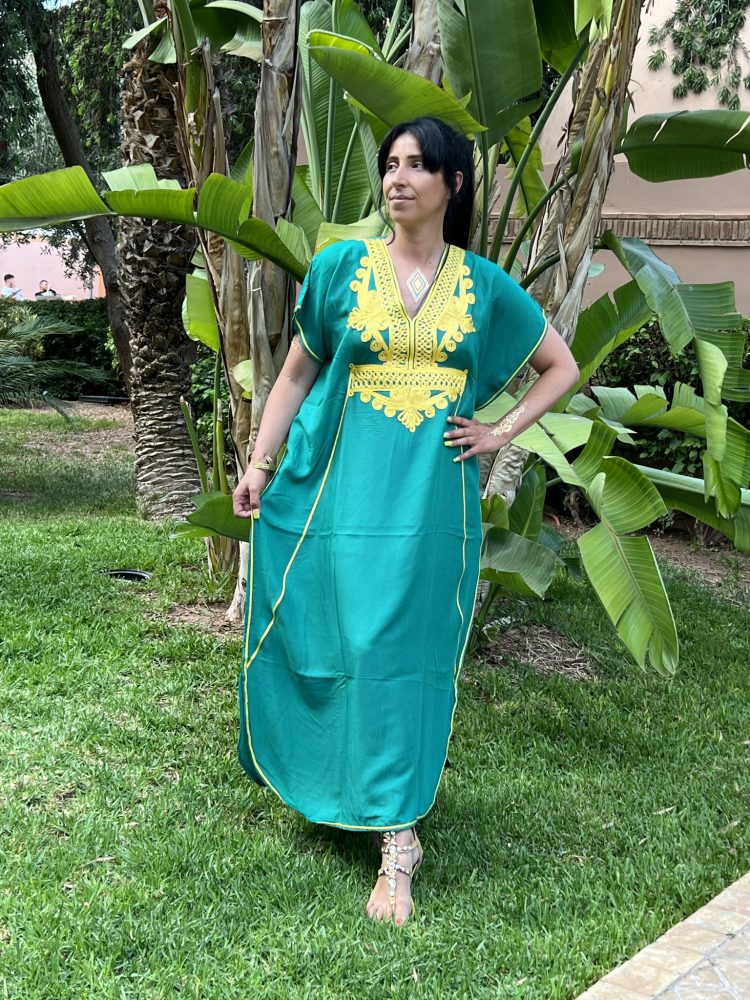 DJELLABA Gandoura Brodée Jaune Vert Brésil