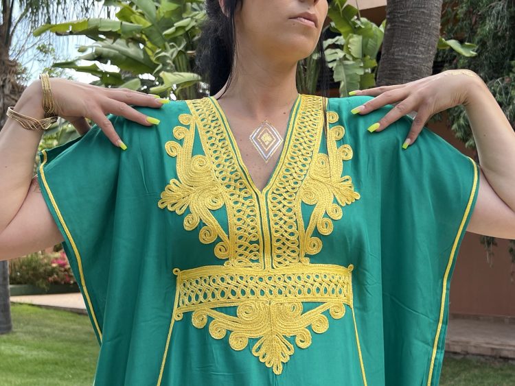 DJELLABA Gandoura Brodée Jaune Vert Brésil – Image 4