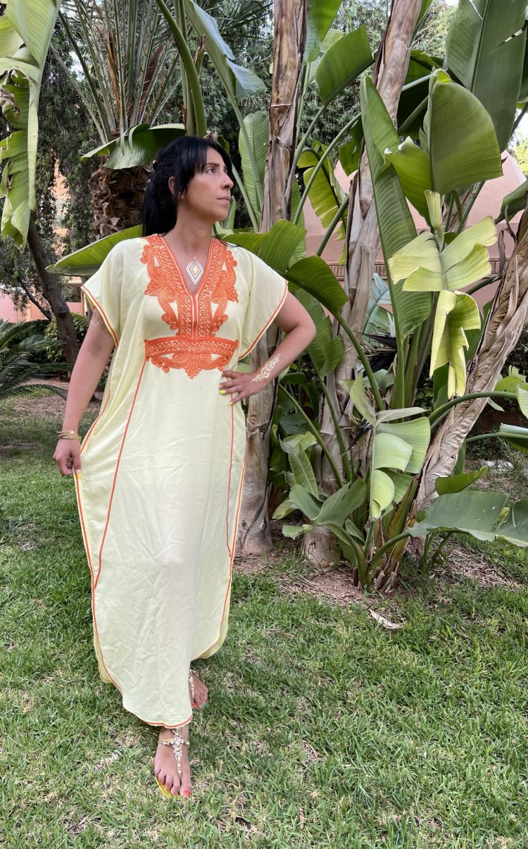 DJELLABA Gandoura Brodée Jaune orange PINEAPPLE – Image 3
