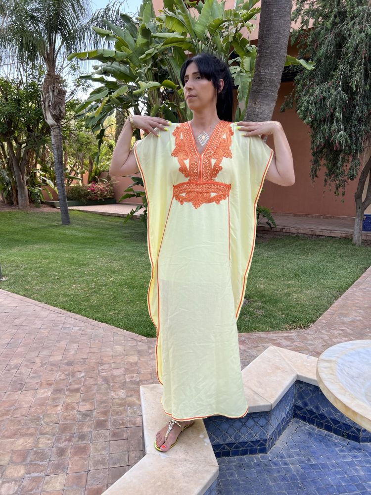 DJELLABA Gandoura Brodée Jaune orange PINEAPPLE