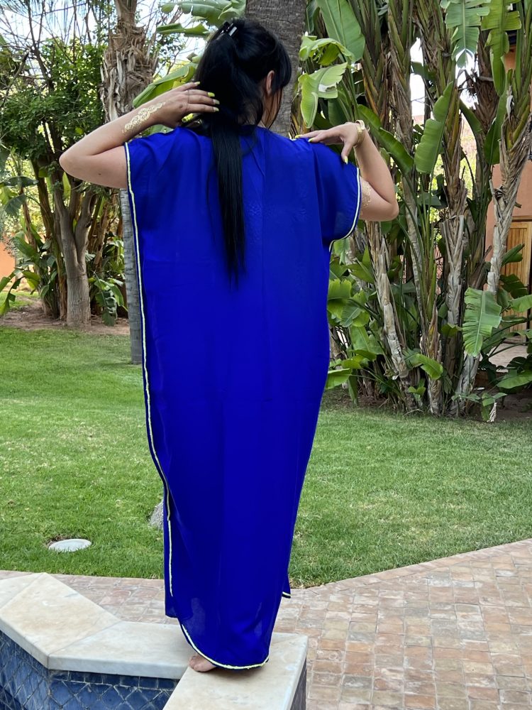 DJELLABA Gandoura Brodée Bleu Vert Neon – Image 3