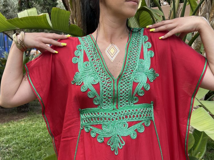 DJELLABA Gandoura Brodée Vert Rouge MAROC – Image 3