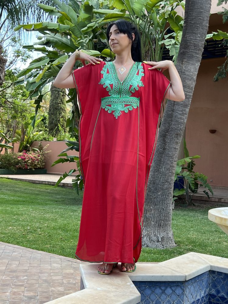 DJELLABA Gandoura Brodée Vert Rouge MAROC – Image 4