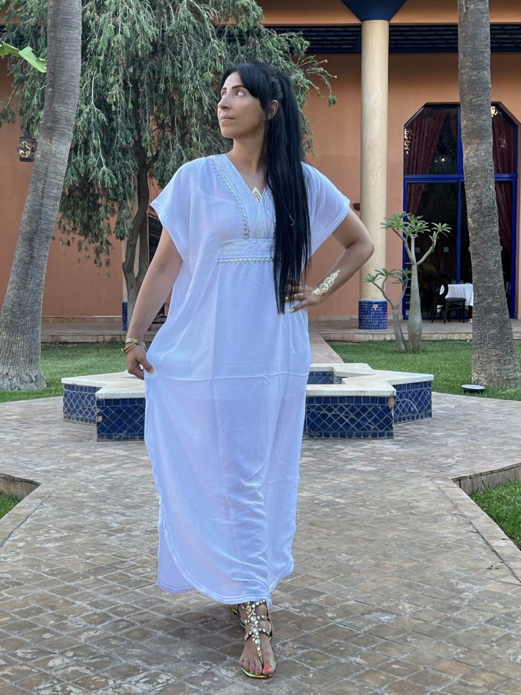 DJELLABA Gandoura Plastron Argent Blanc MARRAKECH