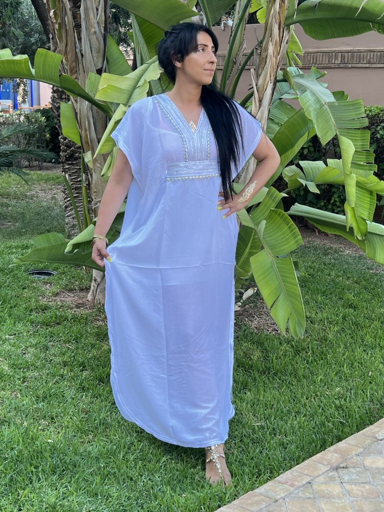 DJELLABA Gandoura Plastron Argent Blanc MARRAKECH – Image 4