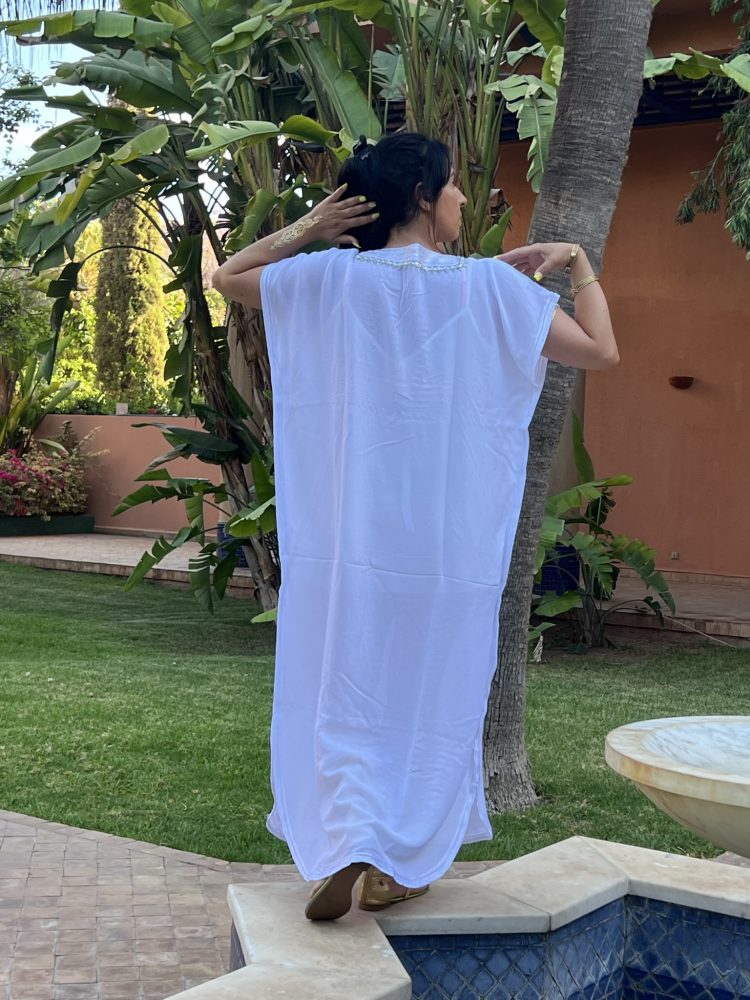 DJELLABA Gandoura Plastron Argent Blanc MARRAKECH – Image 3