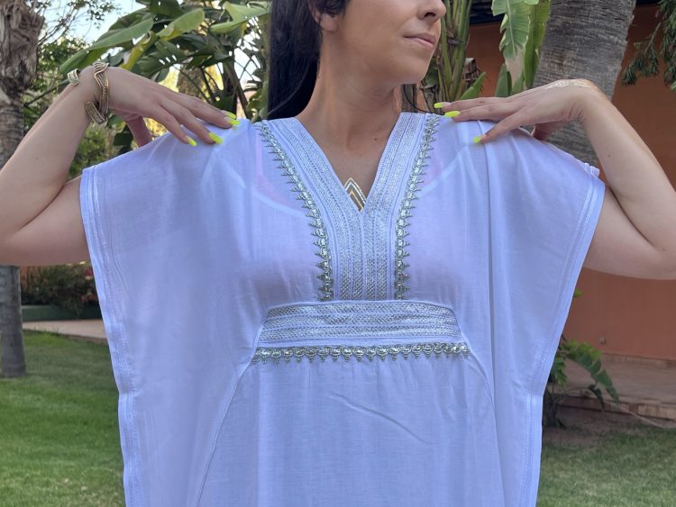 DJELLABA Gandoura Plastron Argent Blanc MARRAKECH – Image 2