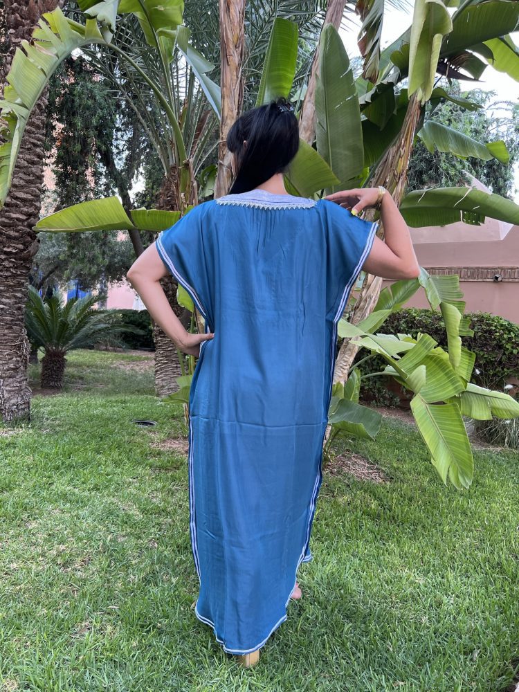 DJELLABA Gandoura Plastron Argent Bleu pétrole MARRAKECH – Image 4
