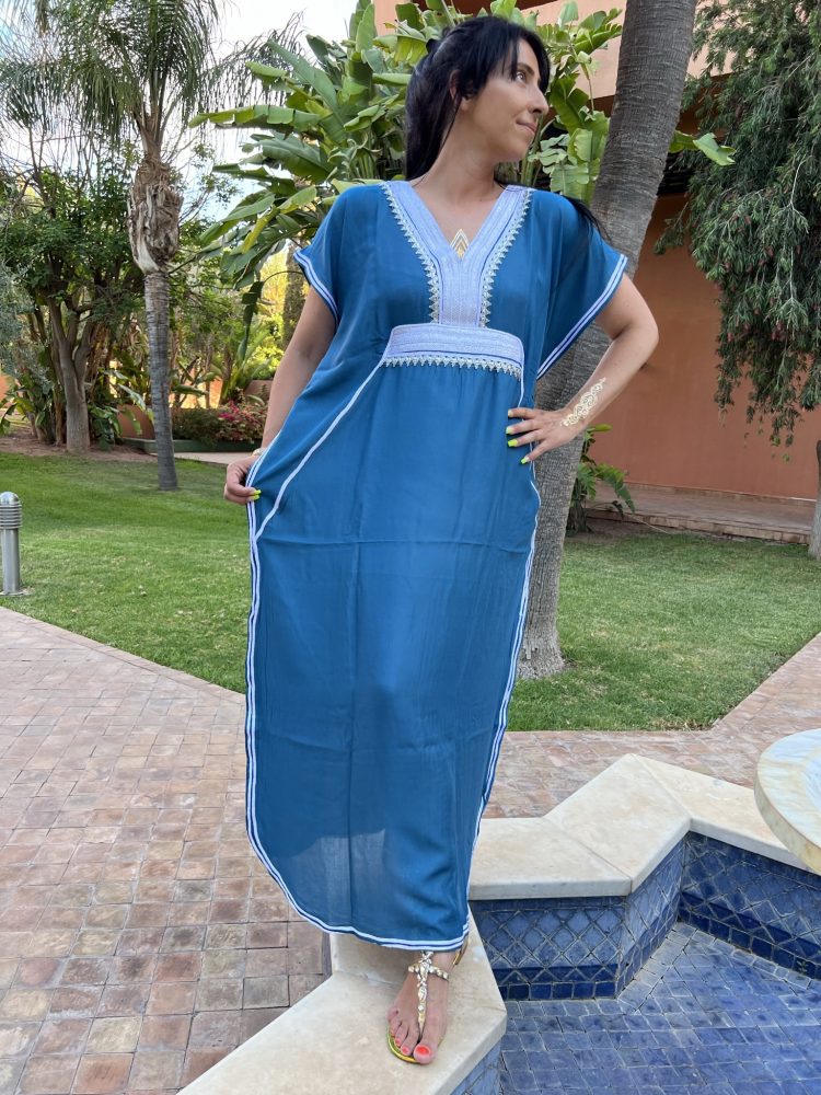 DJELLABA Gandoura Plastron Argent Bleu pétrole MARRAKECH – Image 3