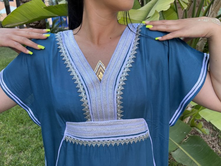 DJELLABA Gandoura Plastron Argent Bleu pétrole MARRAKECH – Image 2