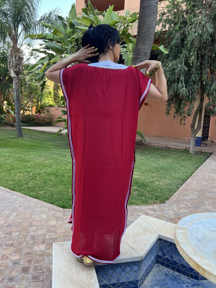 DJELLABA Gandoura Plastron Argent Bordeaux MARRAKECH – Image 4