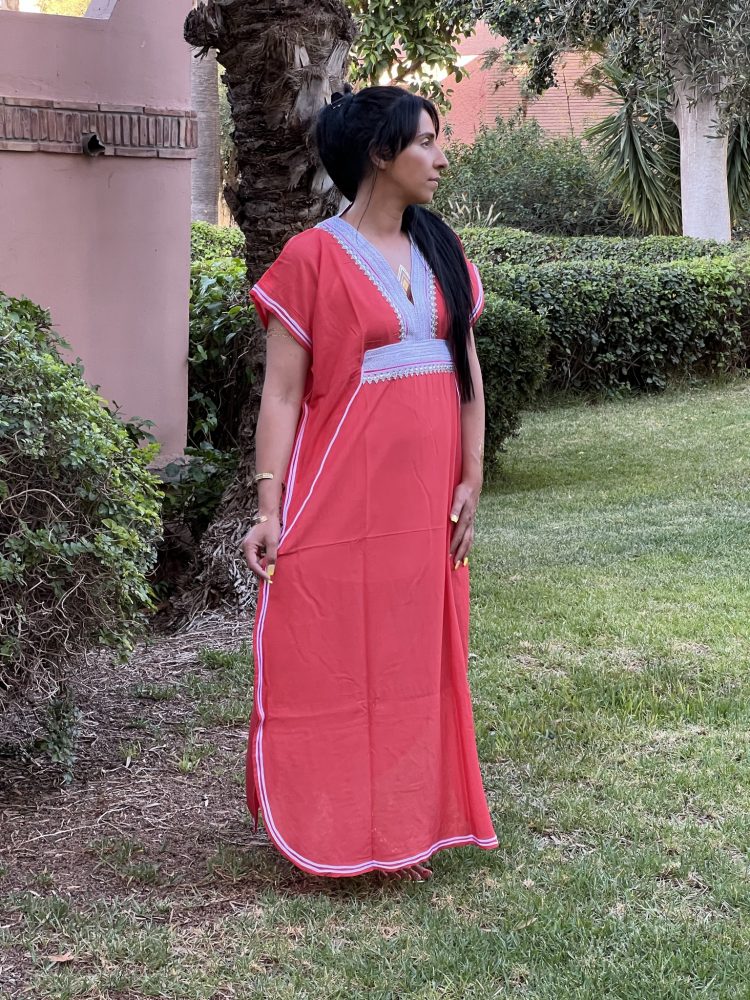 DJELLABA Gandoura Plastron Argent Corail MARRAKECH – Image 4