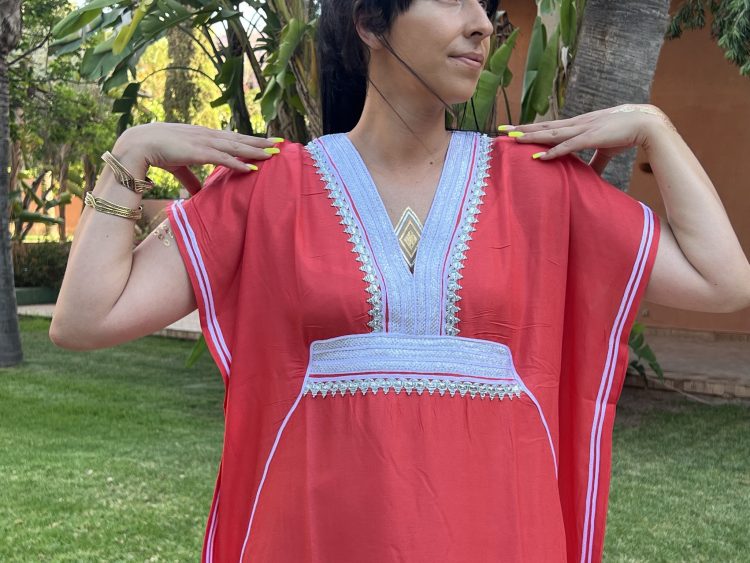 DJELLABA Gandoura Plastron Argent Corail MARRAKECH – Image 3
