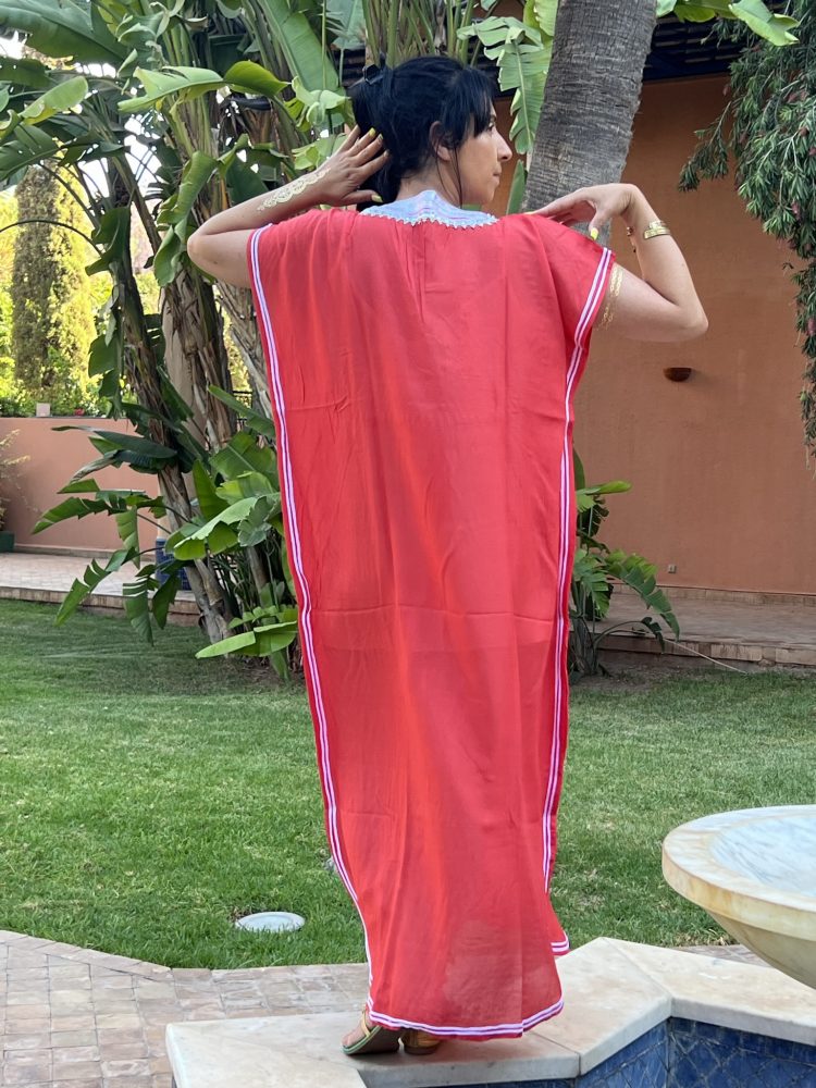 DJELLABA Gandoura Plastron Argent Corail MARRAKECH – Image 2