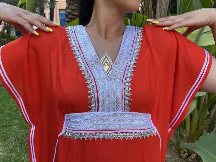 DJELLABA Gandoura Plastron Argent Orange MARRAKECH – Image 4