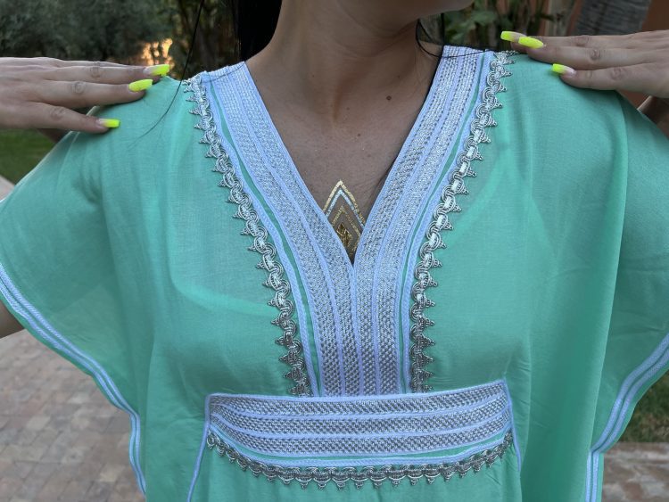 DJELLABA Gandoura Plastron Argent Pistache MARRAKECH – Image 4