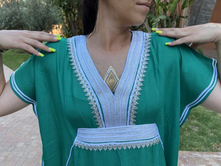 DJELLABA Gandoura Plastron Argent Vert bouteille MARRAKECH – Image 2