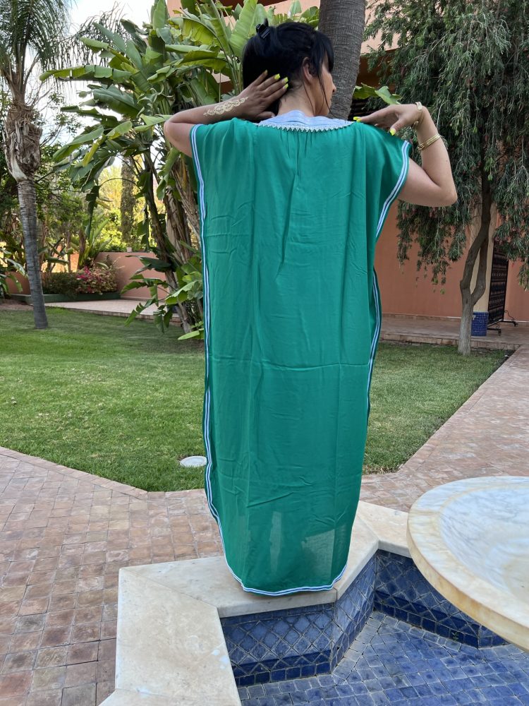 DJELLABA Gandoura Plastron Argent Vert bouteille MARRAKECH – Image 3