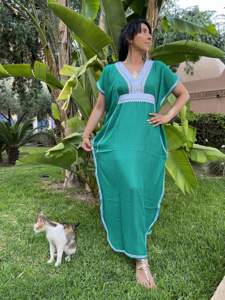 DJELLABA Gandoura Plastron Argent Vert bouteille MARRAKECH – Image 4
