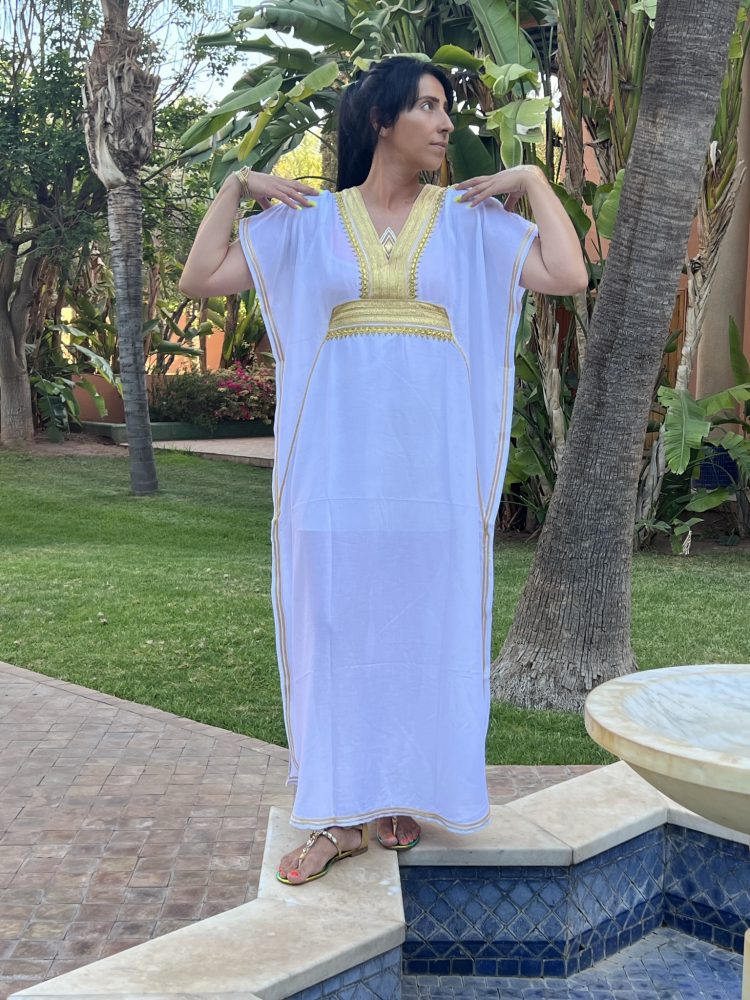 DJELLABA Gandoura Plastron Or Blanc MARRAKECH – Image 4