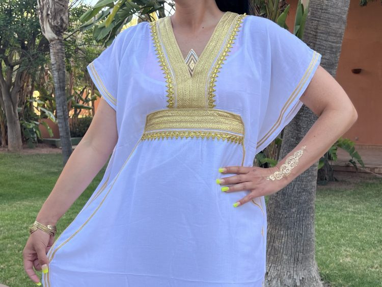 DJELLABA Gandoura Plastron Or Blanc MARRAKECH – Image 3