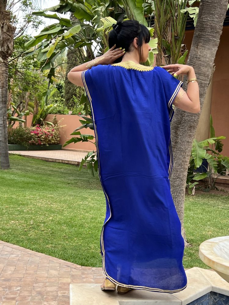DJELLABA Gandoura Plastron Or Bleu roi MARRAKECH – Image 2