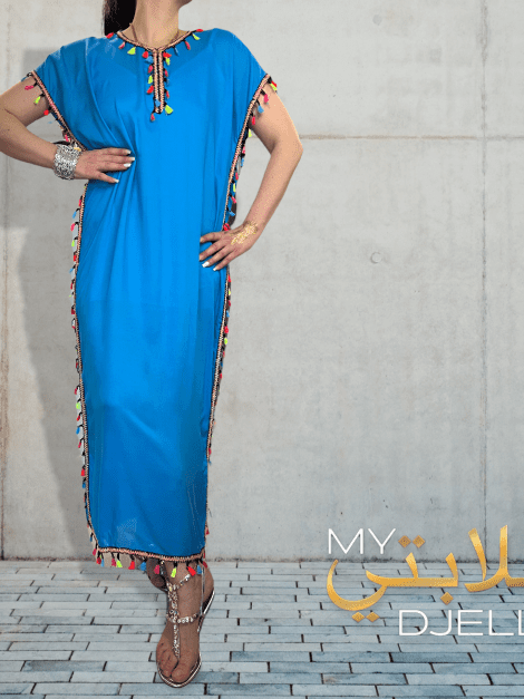 DJELLABA Gandoura Pompon Turquoise IBIZA